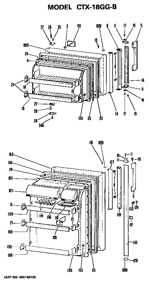 Doors Diagram and Parts List for CTX18GGB  Hotpoint Refrigerator