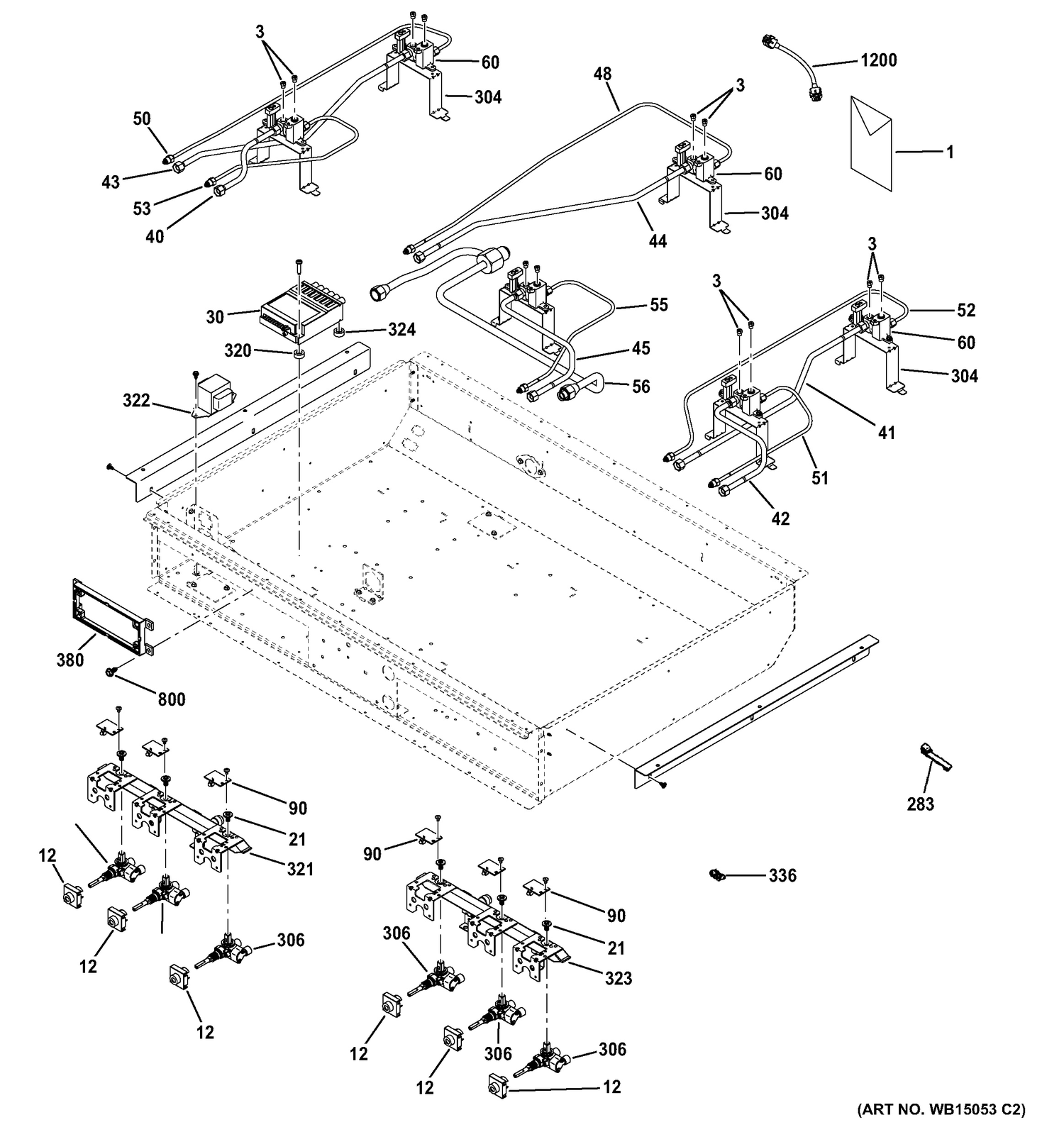 GAS & BURNER PARTS Diagram and Parts List for ZGP366LR4SS  General Electric Range