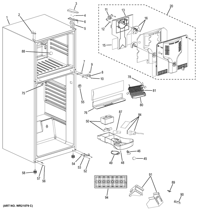 Cabinet Diagram and Parts List for GPS12FGHBSB  General Electric Refrigerator