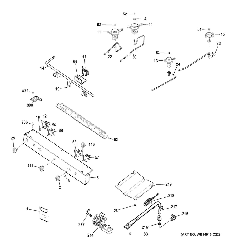 Gas & Burner Parts Diagram and Parts List for RGB526DEH3BB  Hotpoint Range