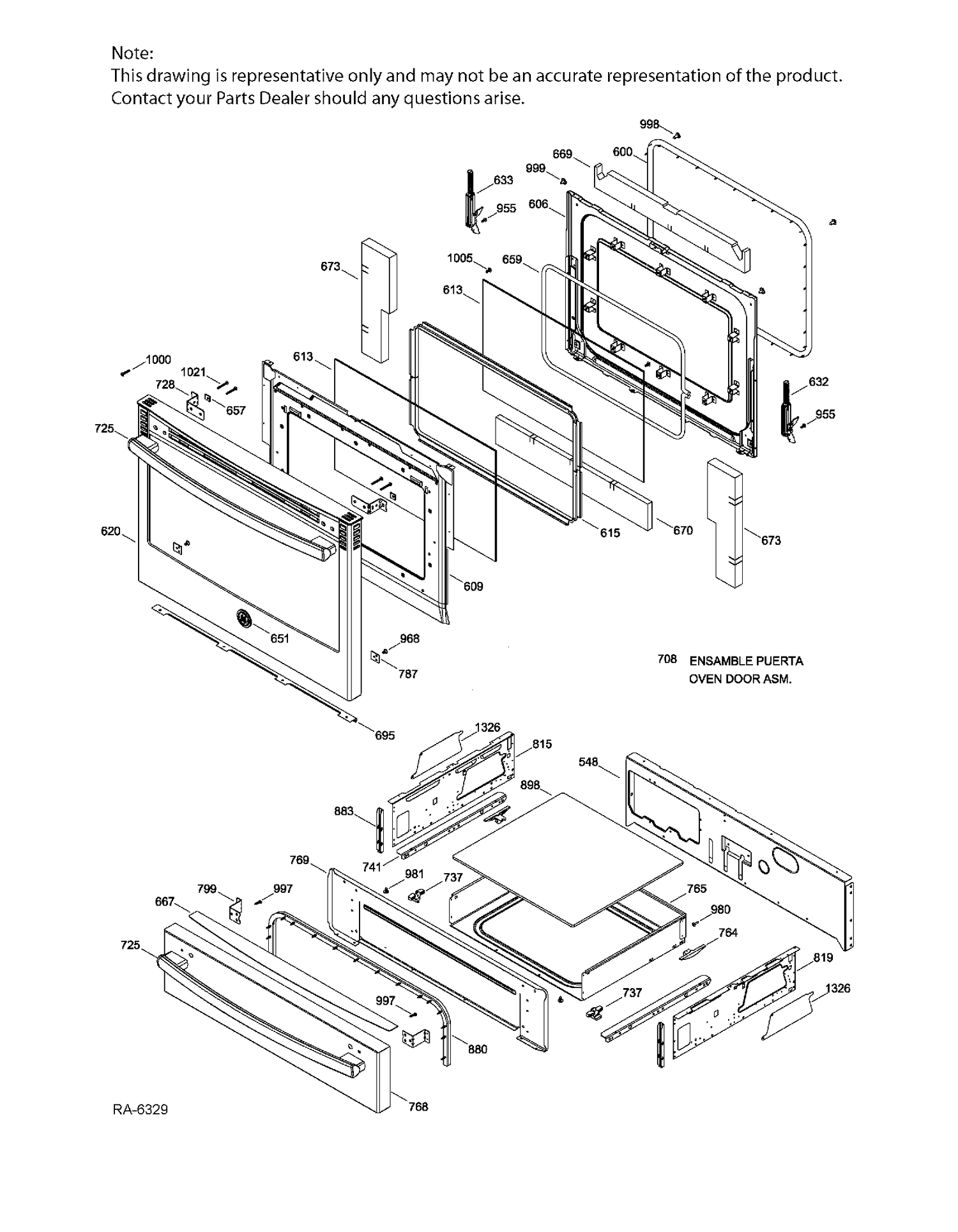 DOOR & DRAWER PARTS Diagram and Parts List for JCS860SF2SS  General Electric Range