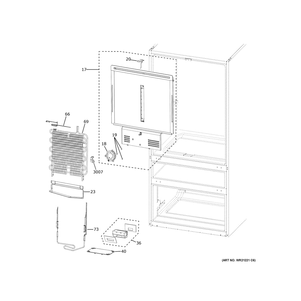 Refrigerator Section Diagram and Parts List for CVE28DP4NHW2  General Electric Refrigerator