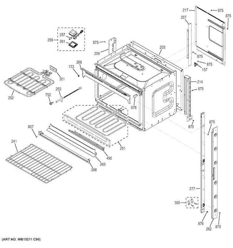 Upper Oven Diagram and Parts List for JT3500EJ1ES  General Electric Wall Oven