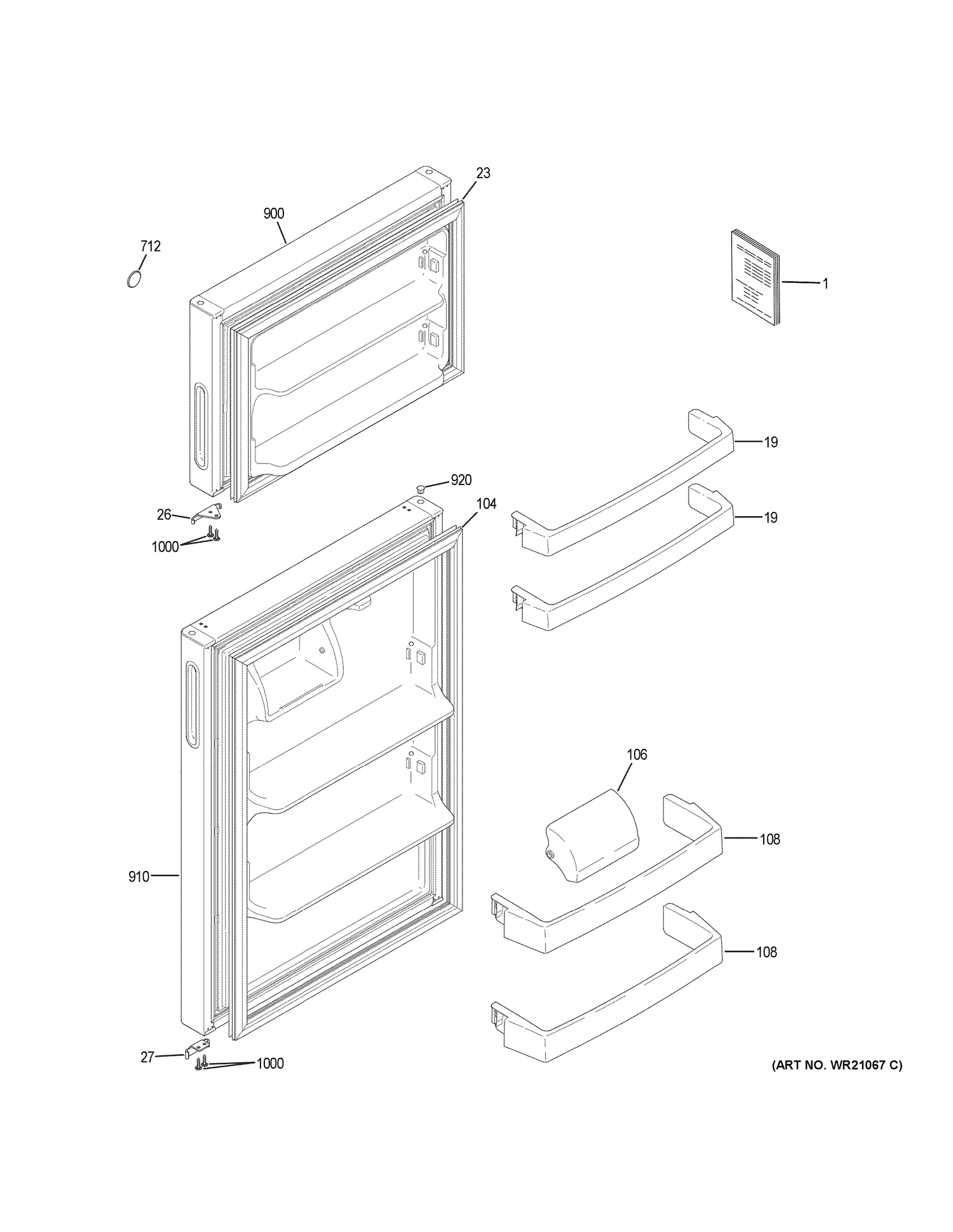 DOORS Diagram and Parts List for FBS15RCKLRWW  General Electric Refrigerator