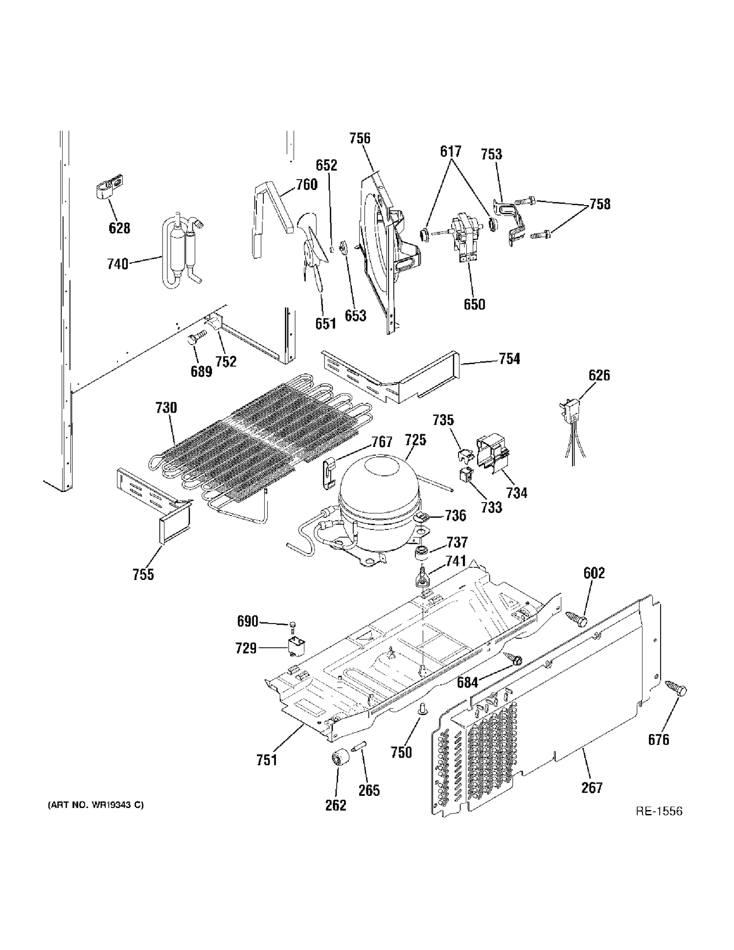 UNIT PARTS Diagram and Parts List for 38187KBPARCC  General Electric Refrigerator