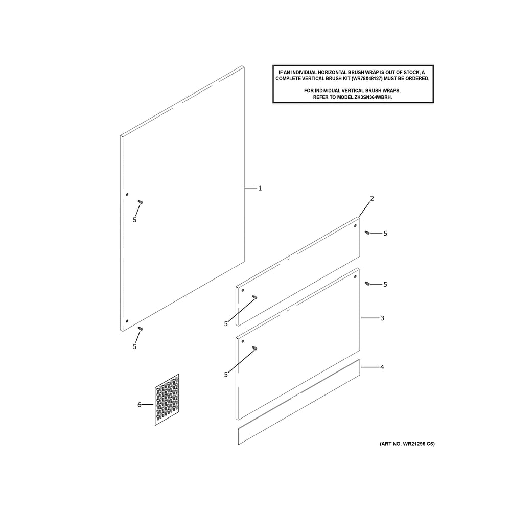 Door Panel Kit Diagram and Parts List for ZK3SN364VBRH  General Electric Refrigerator