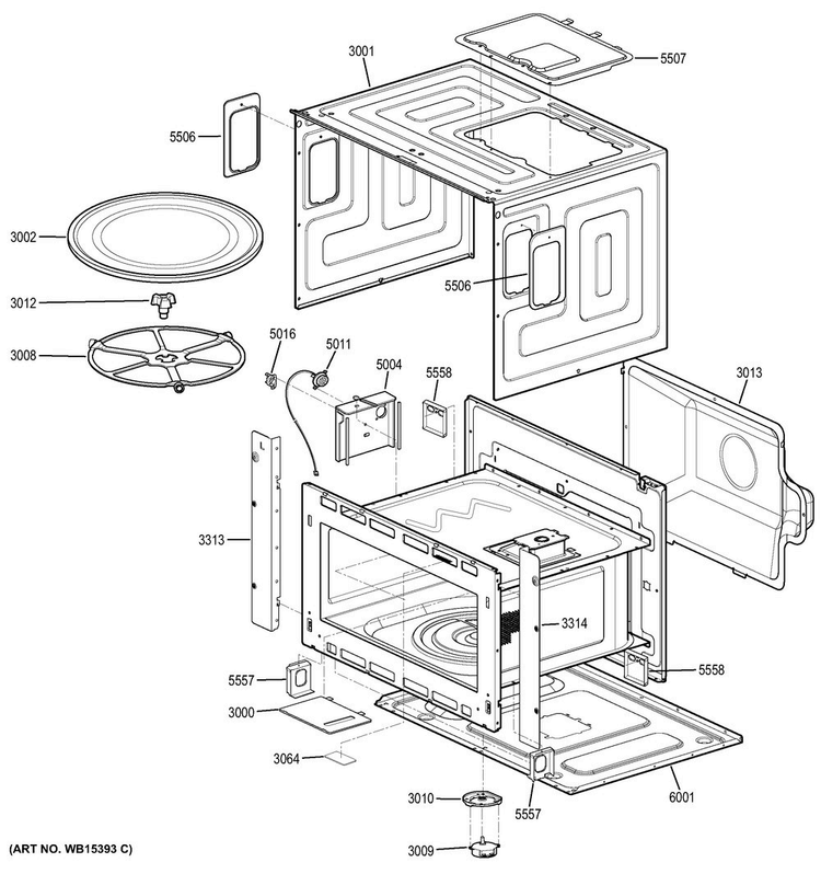 Oven Cavity Parts Diagram and Parts List for JK3800DH4BB  General Electric Microwave Oven Combo