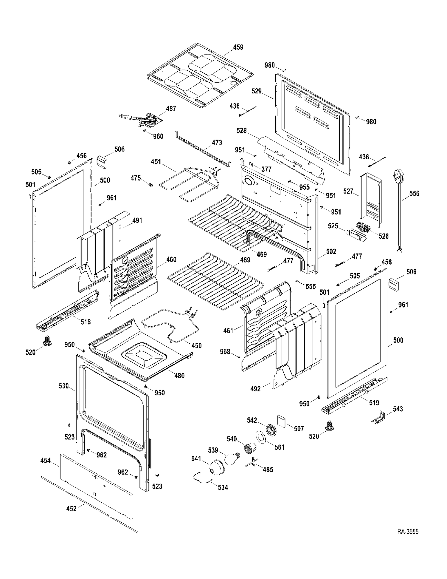 BODY Diagram and Parts List for MCB757DR1WW  General Electric Range