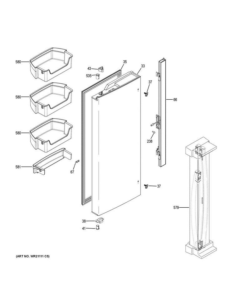 Fresh Food Door - Lh Diagram and Parts List for GNE21FGKAKWW  General Electric Refrigerator