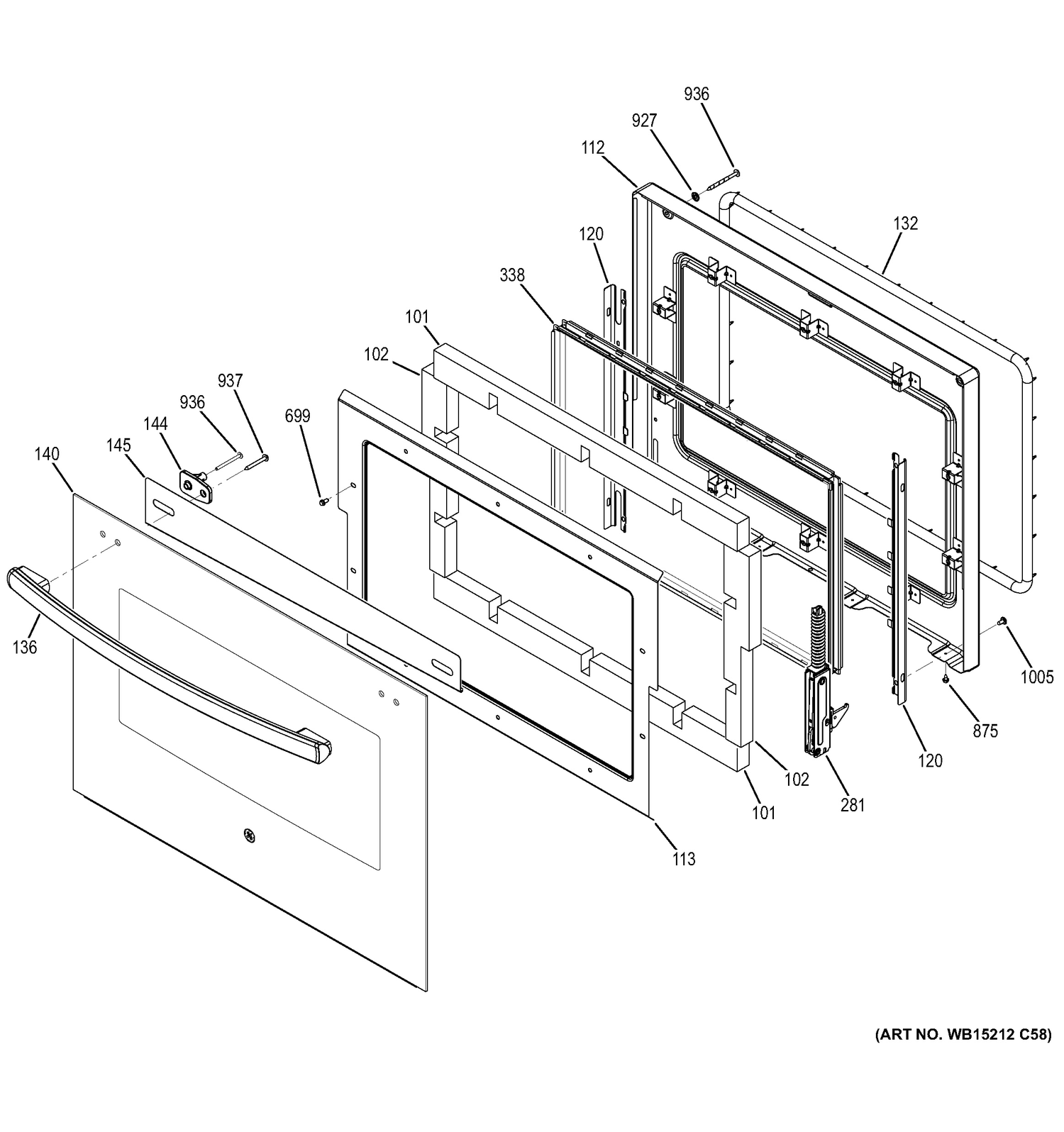 DOOR Diagram and Parts List for PK7000DF5WW  General Electric Wall Oven