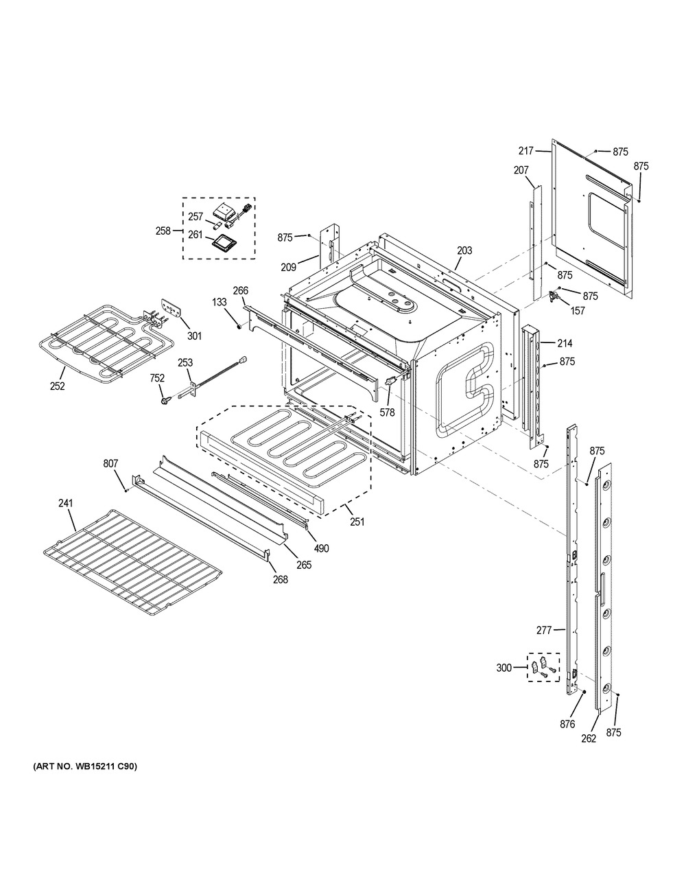 Upper Oven Diagram and Parts List for JT3500DF6WW  General Electric Wall Oven