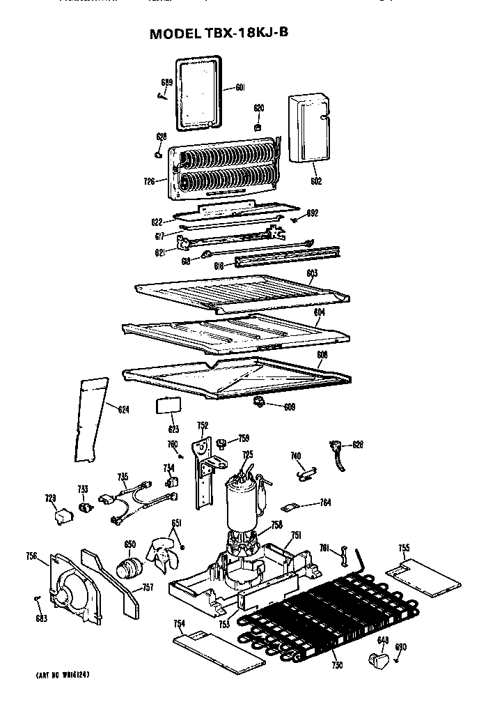 Unit Parts Diagram and Parts List for TBX18KJB  General Electric Refrigerator