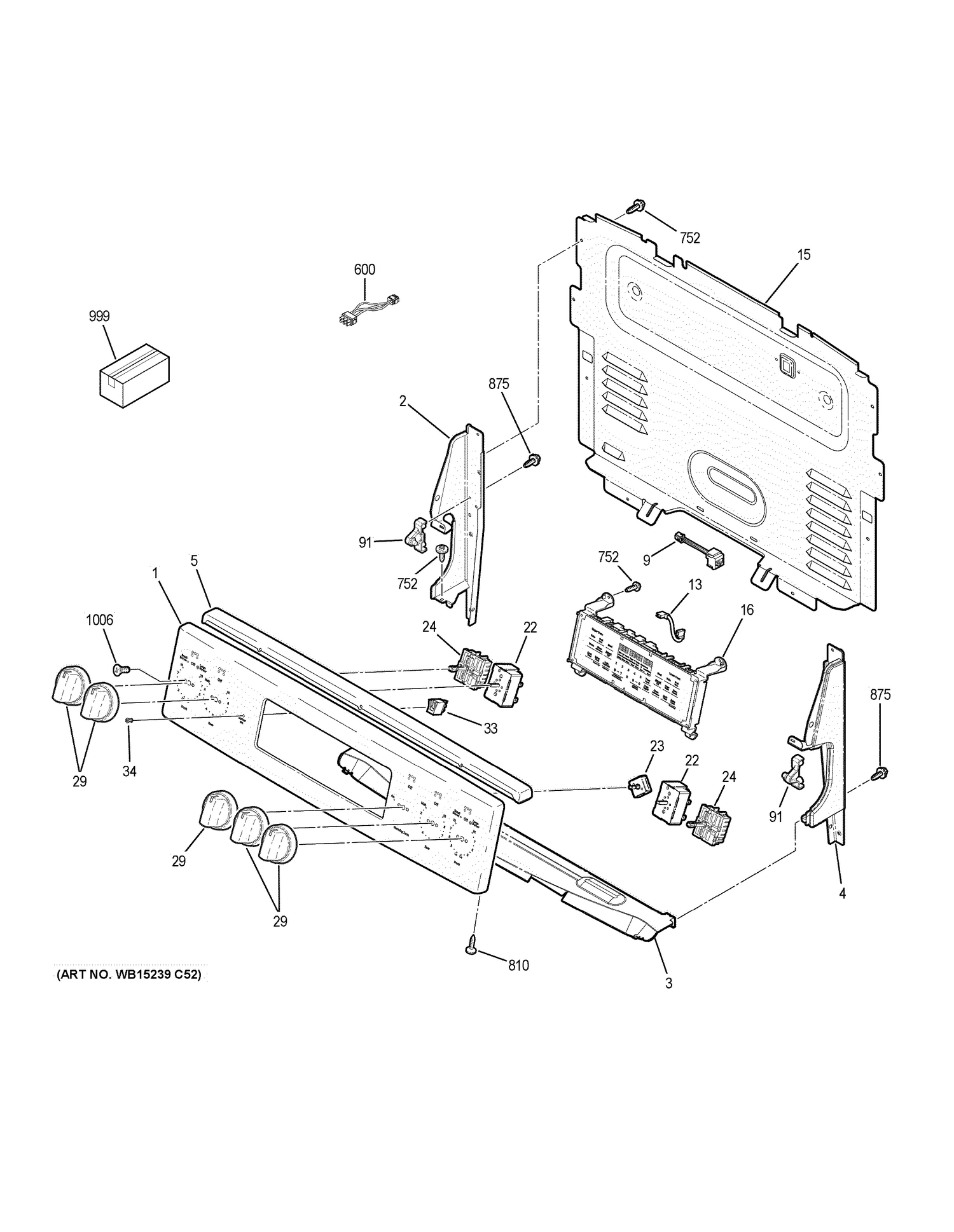 CONTROL PANEL Diagram and Parts List for JB750BJ5TS  General Electric Range