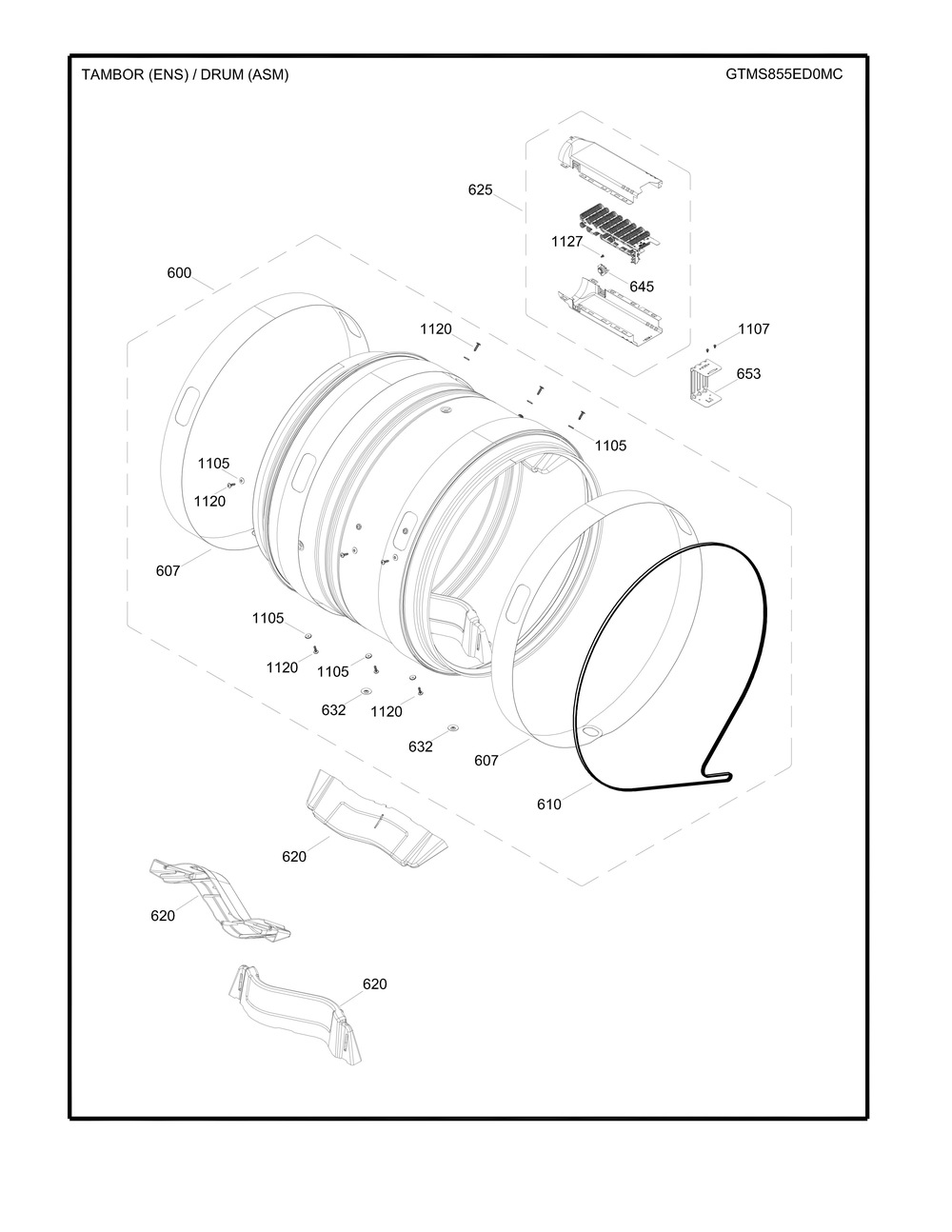 Drum Asm Diagram and Parts List for GTMX100ED4WW  General Electric Refrigerator