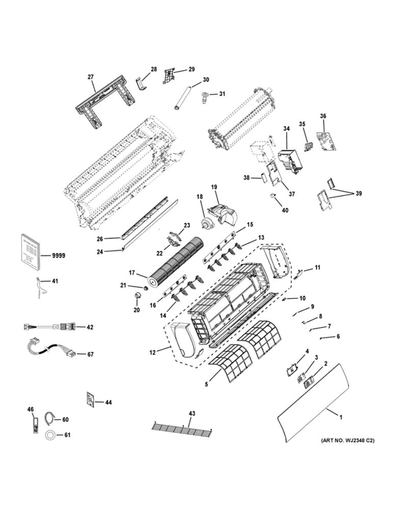 Room Air Conditioner 1 Diagram and Parts List for ASYW12CRDDA1  General Electric Air Conditioner