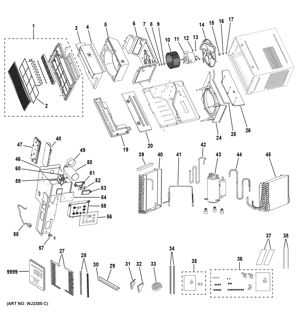 Room Air Conditioner Diagram and Parts List for AHC24DYL1  General Electric Air Conditioner