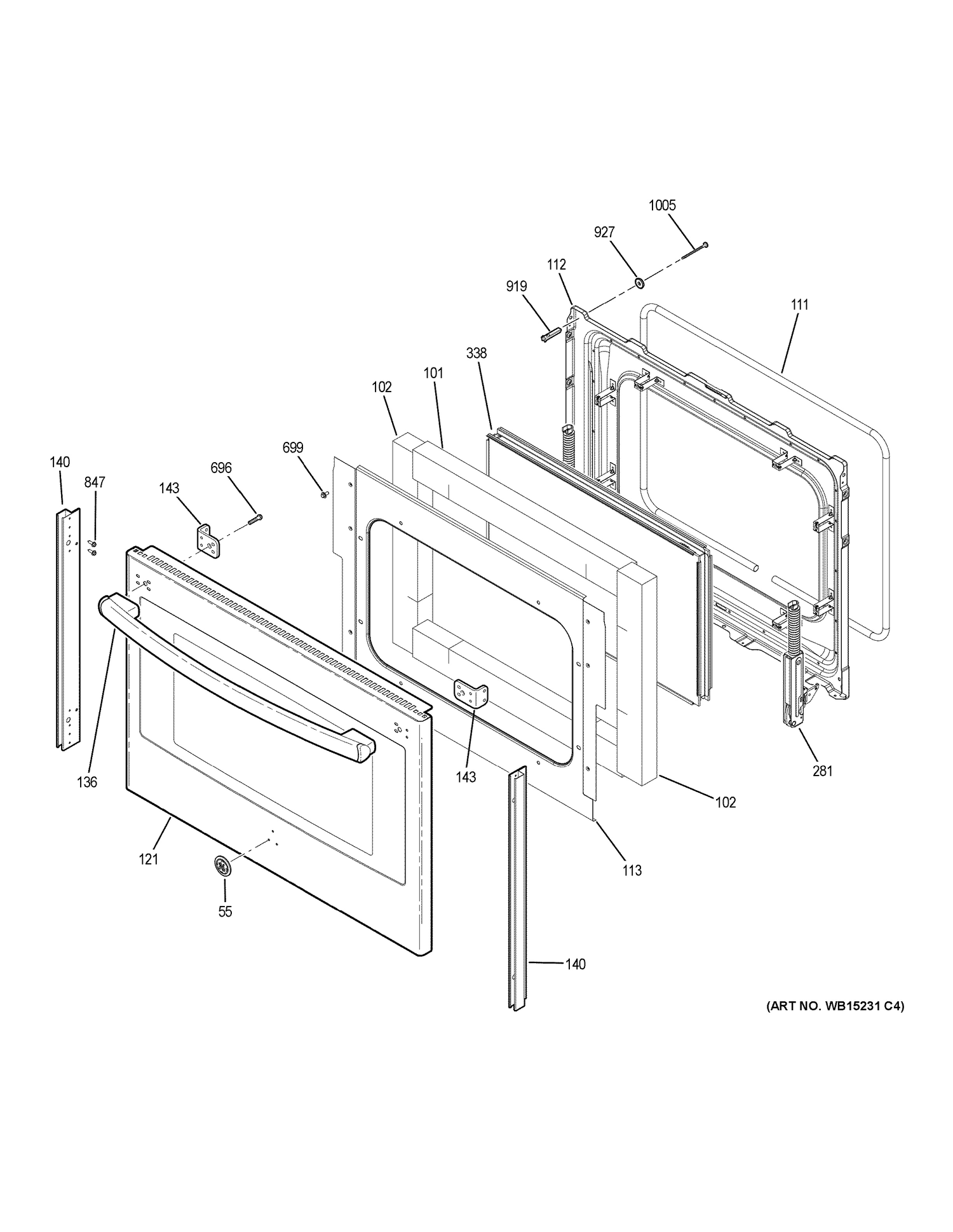 LOWER DOOR Diagram and Parts List for JCB865SJ4SS  General Electric Range