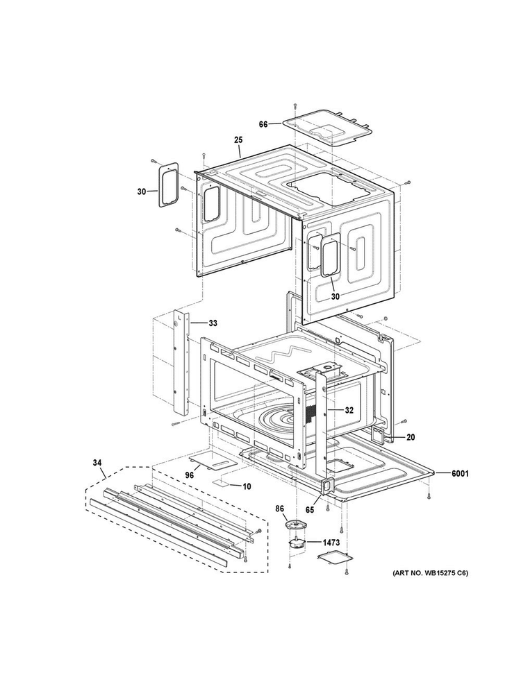 Oven Cavity Parts Diagram and Parts List for PWB7027SL1SS  General Electric Microwave