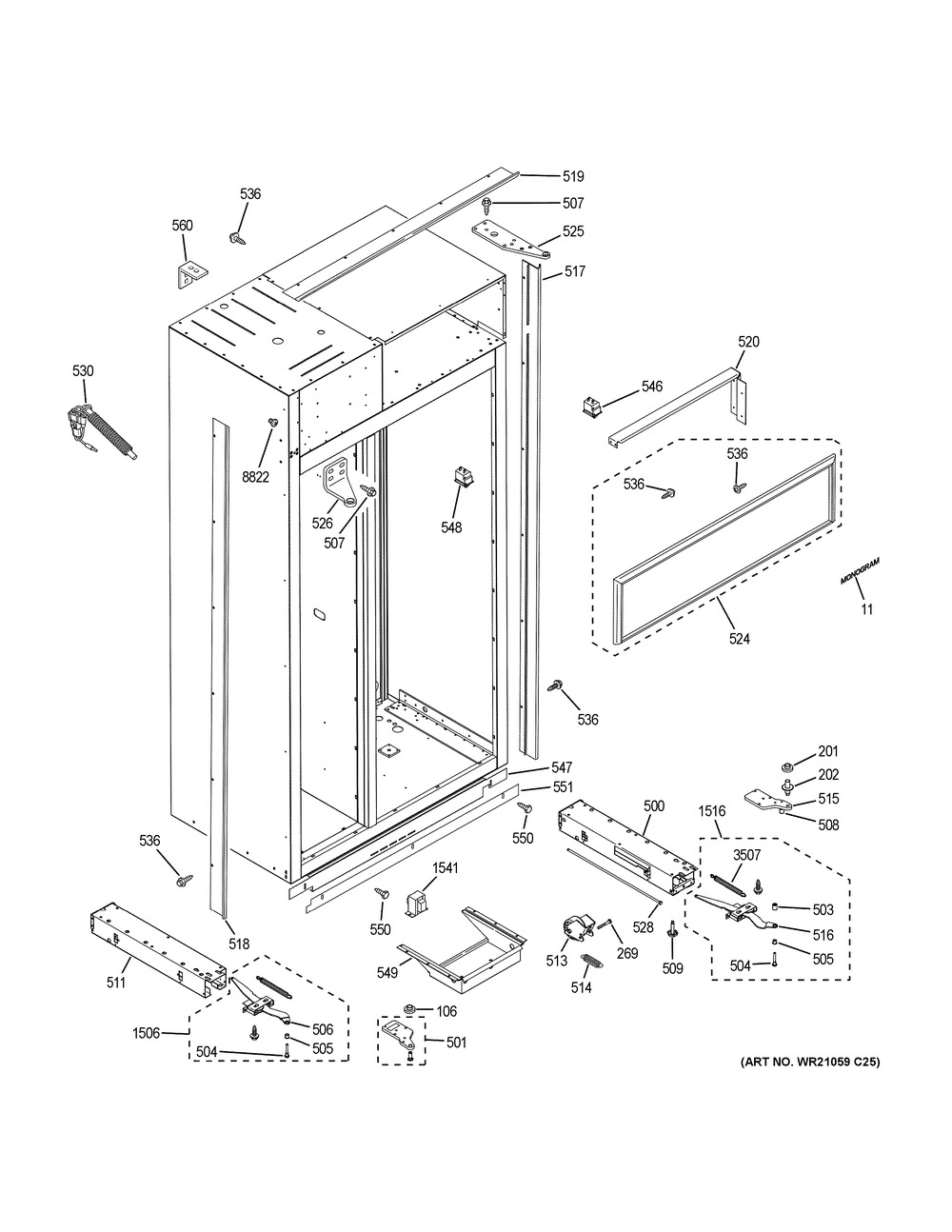 Case Parts Diagram and Parts List for ZISS480NKCSS  General Electric Refrigerator