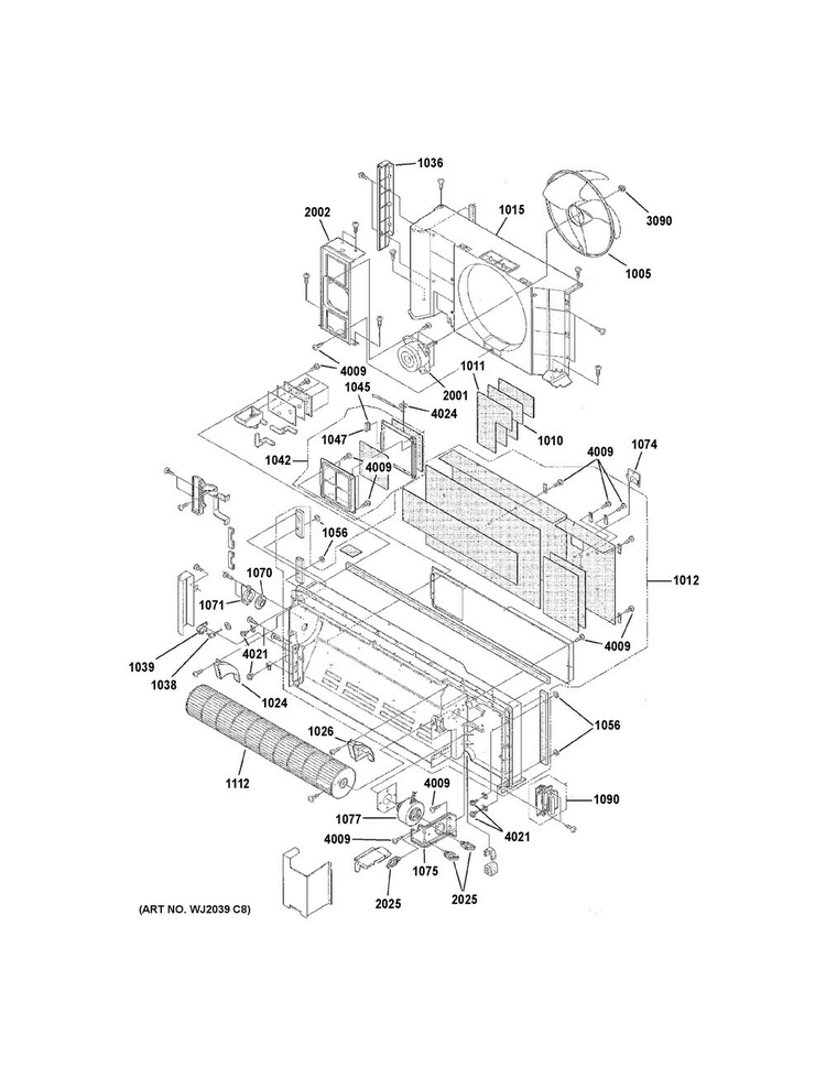 Motor & Chassis Parts Diagram and Parts List for AZ61H15EABM3  General Electric Air Conditioner