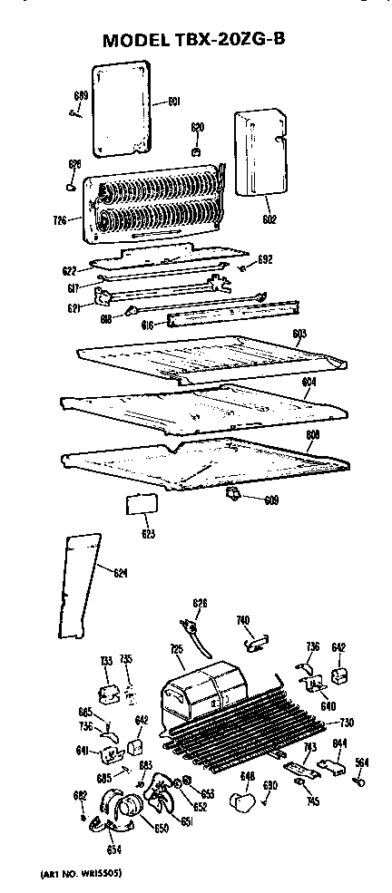 Unit Parts Diagram and Parts List for TBX20ZGB  General Electric Refrigerator