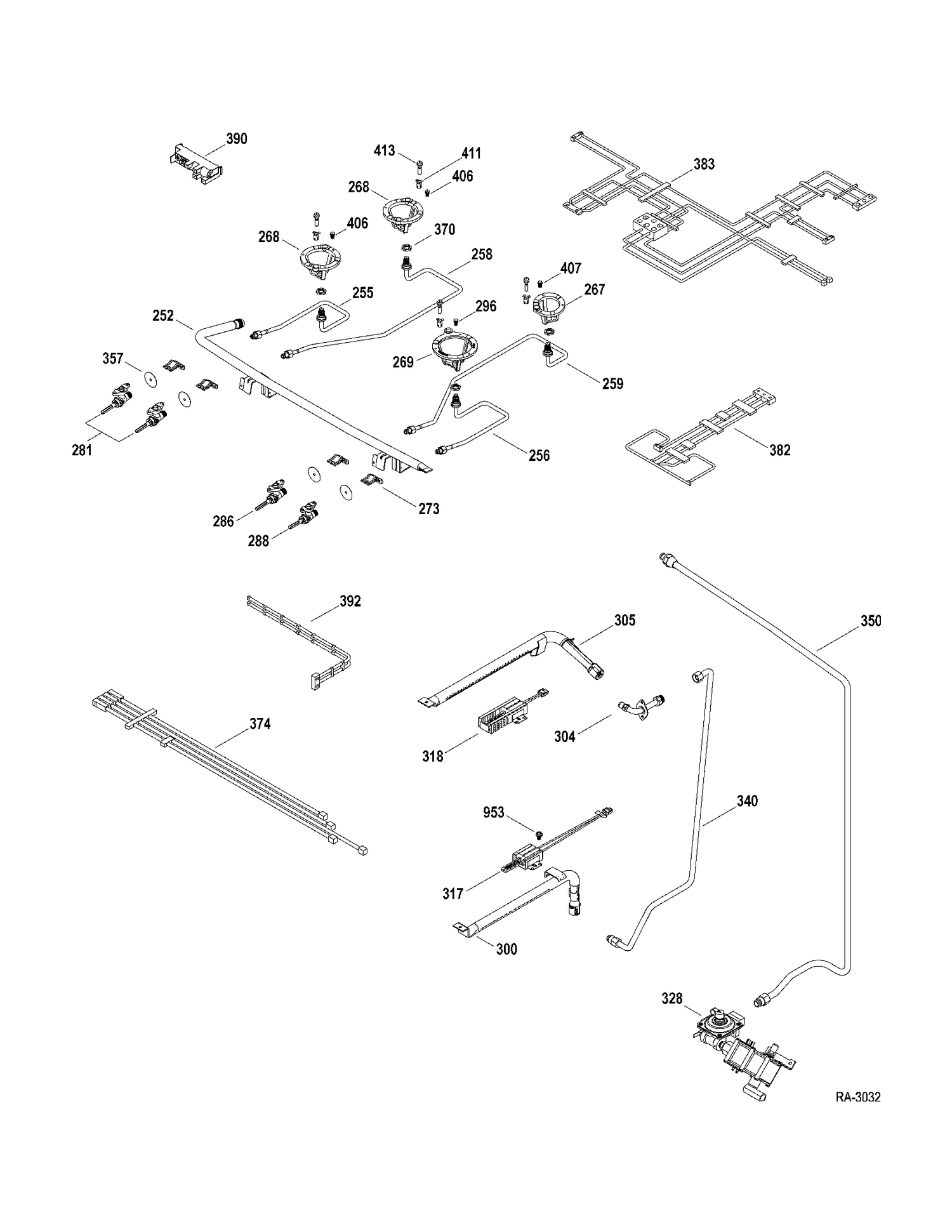 GAS PARTS Diagram and Parts List for 147213  General Electric Range