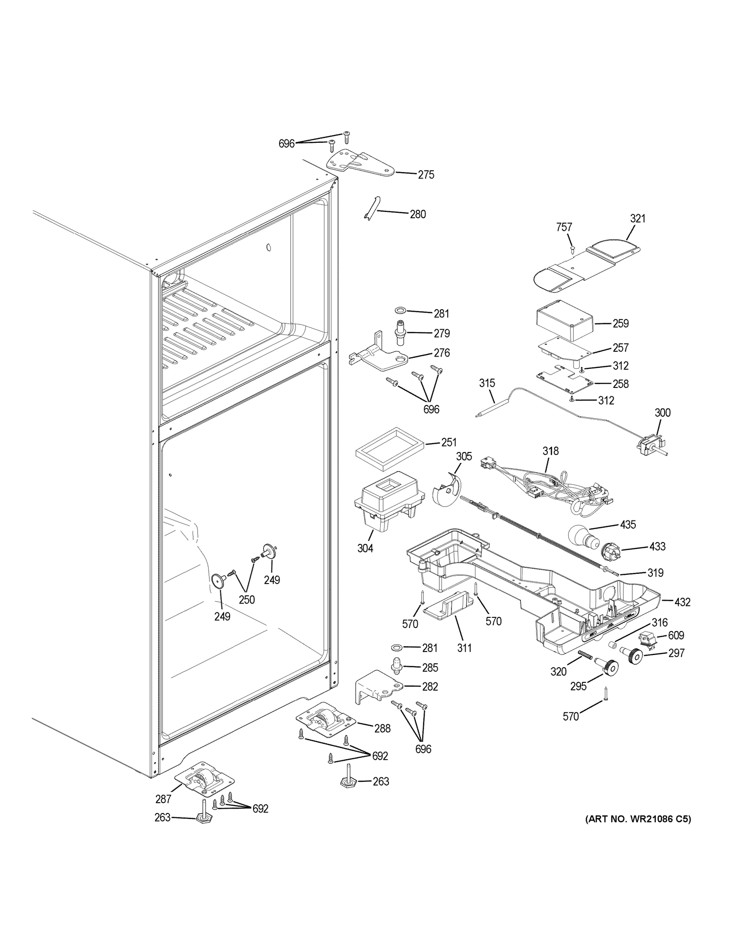 FRESH FOOD SECTION Diagram and Parts List for GIE18ISHJRSS  General Electric Refrigerator