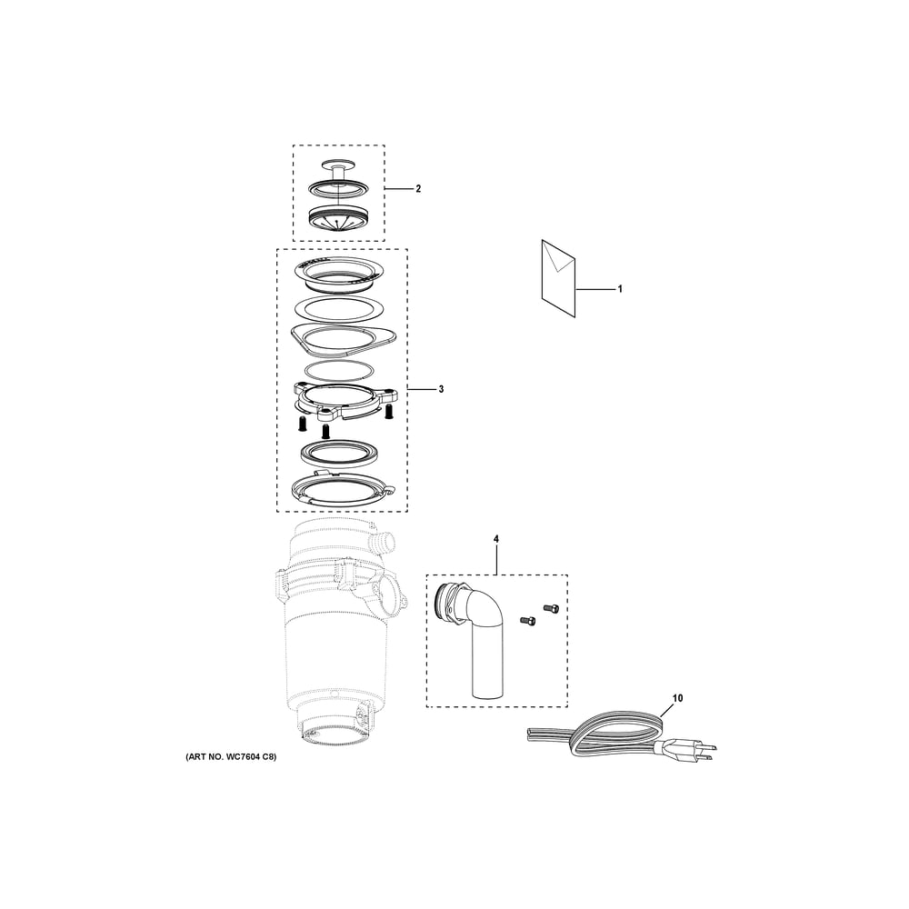Disposer Diagram and Parts List for GFC365W1  General Electric Food Waste Disposer