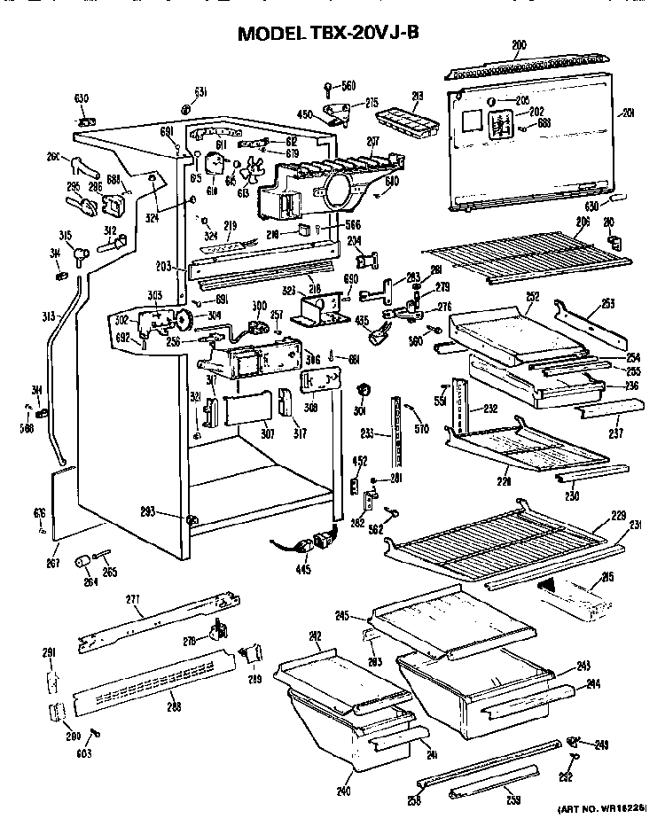 Cabinet Parts Diagram and Parts List for TBX20VJB  General Electric Refrigerator