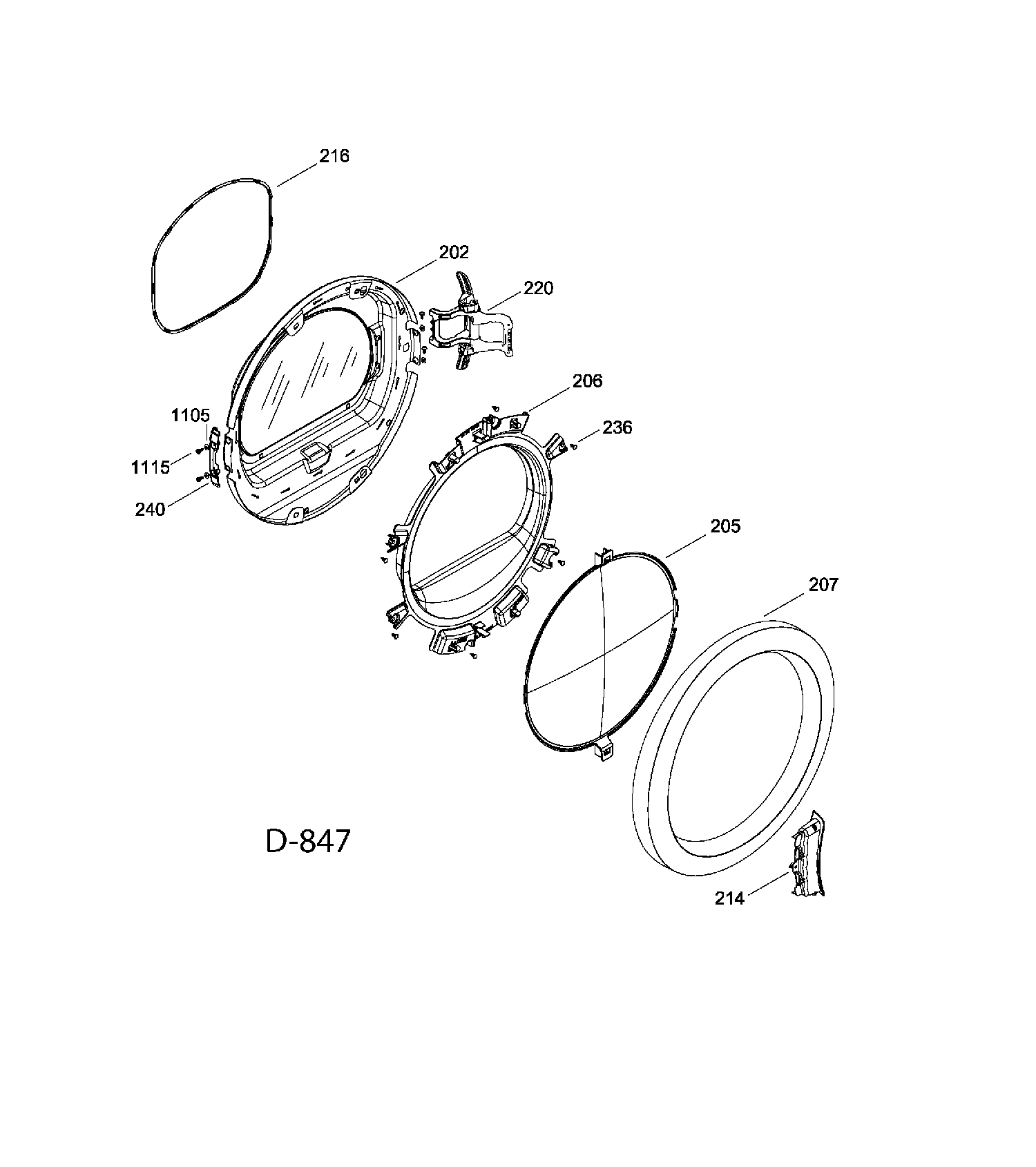 DOOR Diagram and Parts List for GFMN120ED0WW  General Electric Dryer