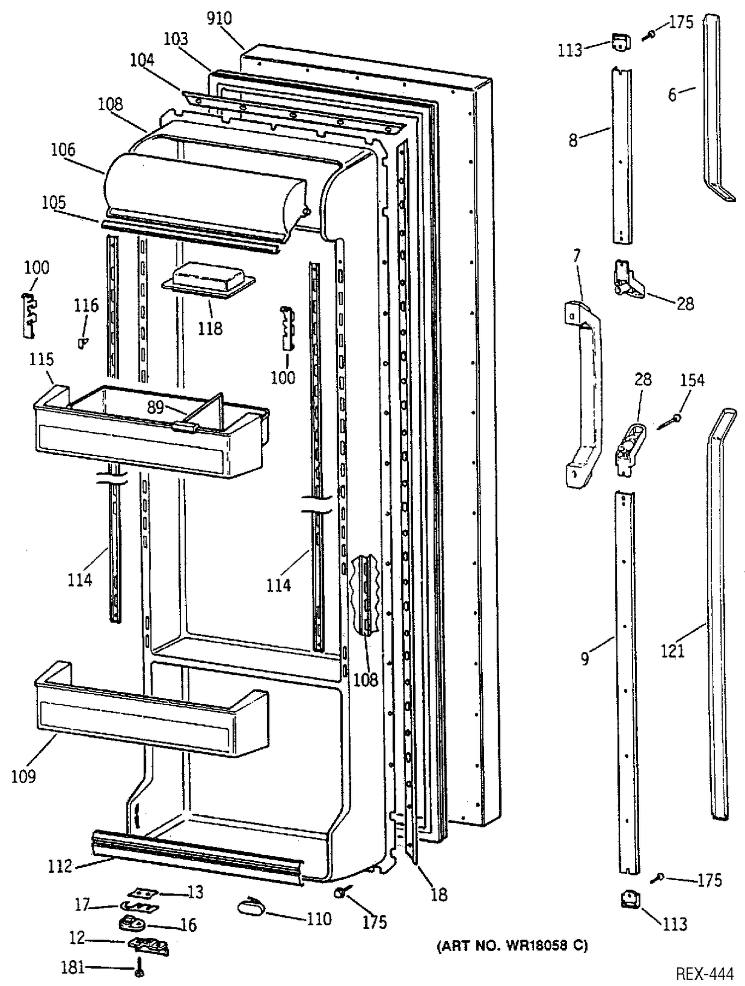REFRIGERATOR DOOR Diagram and Parts List for TFX22PRSBBB  General Electric Refrigerator