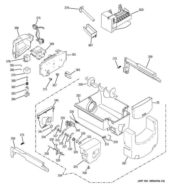 Ice Maker & Dispenser Diagram and Parts List for GSE25GGHECWW  General Electric Refrigerator