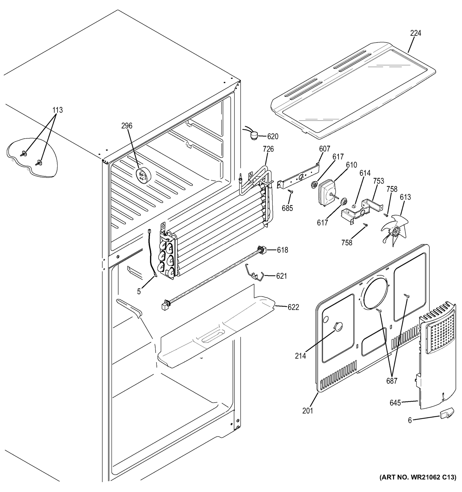 FREEZER SECTION Diagram and Parts List for GAS18PSJFRSS  General Electric Refrigerator