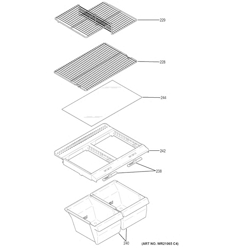 Fresh Food Shelves Diagram and Parts List for GTE16DTHHRCC  General Electric Refrigerator