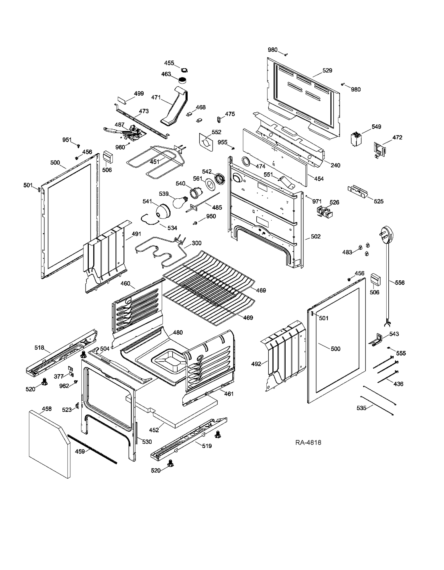 BODY PARTS Diagram and Parts List for JCBP70SP2SS  General Electric Range
