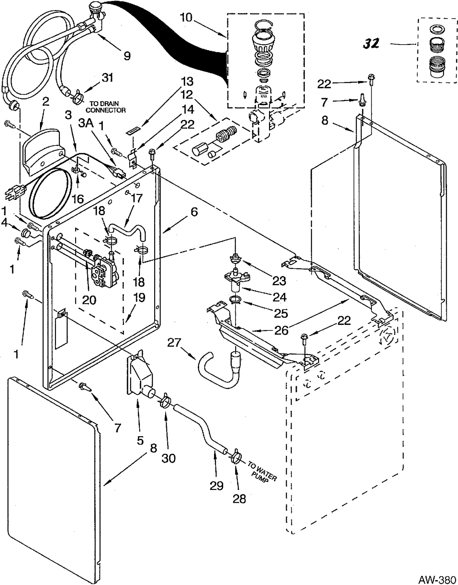 REAR & SIDE PANEL PARTS Diagram and Parts List for WWP2050CSAWH  General Electric Washer