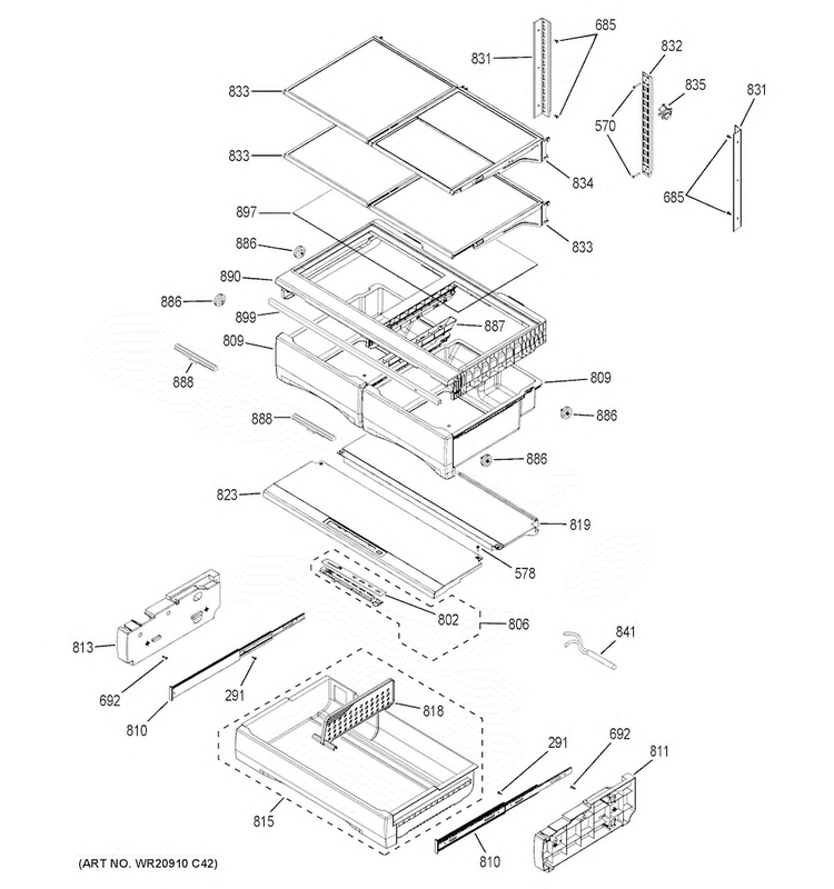 Fresh Food Shelves Diagram and Parts List for GYE22HSKESS  General Electric Refrigerator