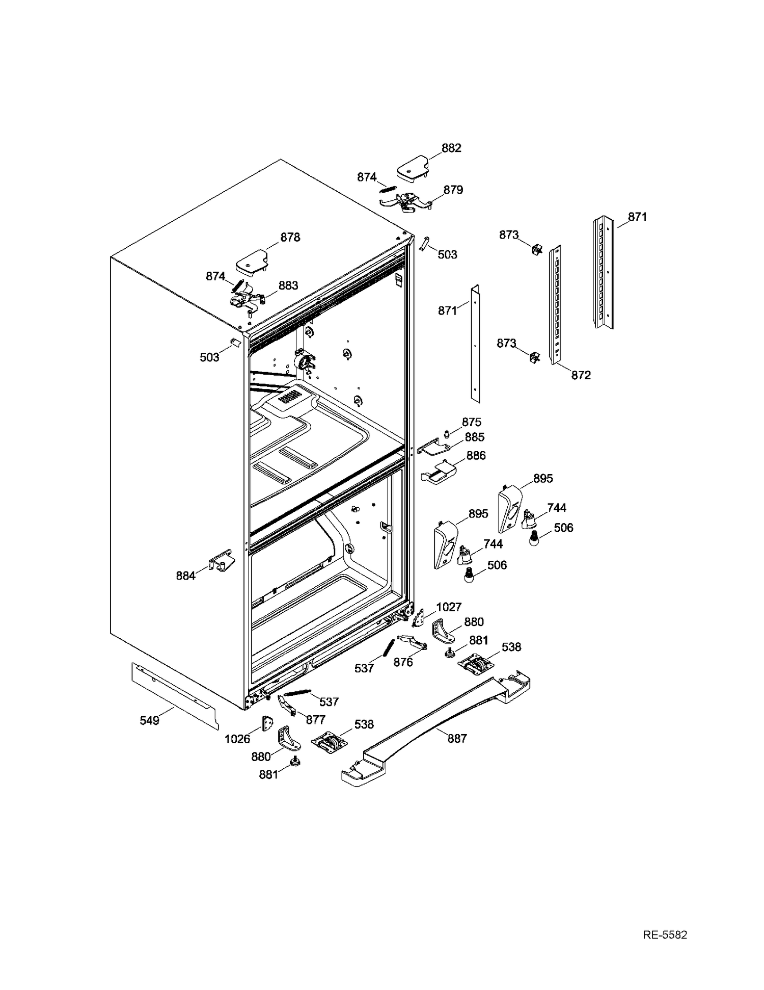 HINGE PARTS Diagram and Parts List for GNE22GMEAES  General Electric Refrigerator