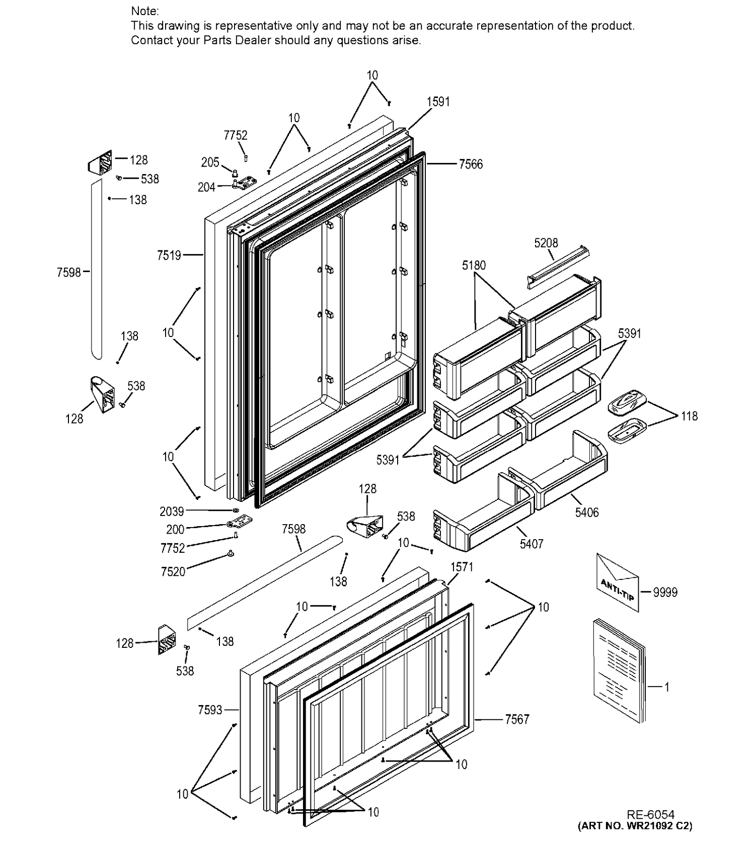 DOORS Diagram and Parts List for ZICP360NXDRH  General Electric Refrigerator