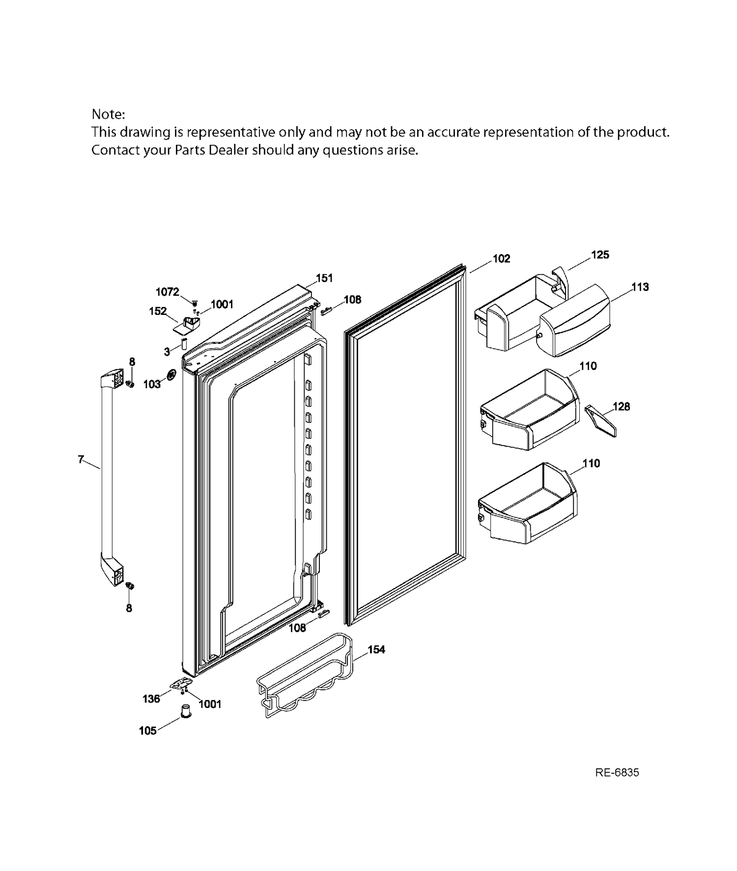 FF DOOR RIGHT Diagram and Parts List for CFCP1RKBESS  General Electric Refrigerator