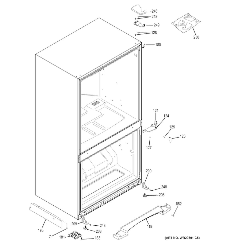 Case Parts Diagram and Parts List for GDE20GSHBRSS  General Electric Refrigerator