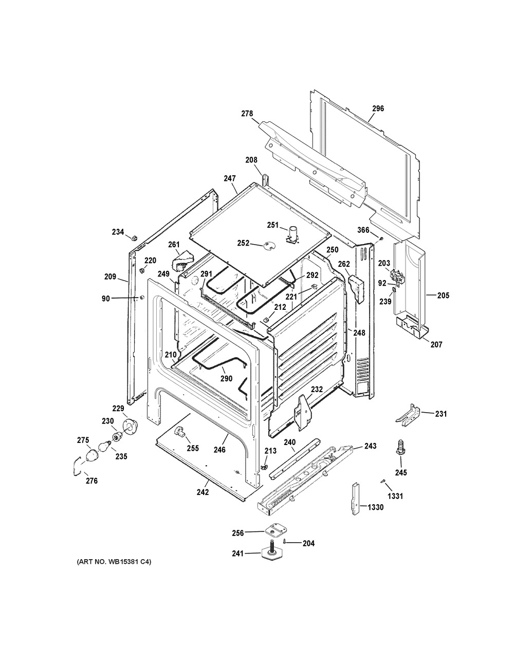 Body Parts Diagram and Parts List for JBS160DM1WW  General Electric Range