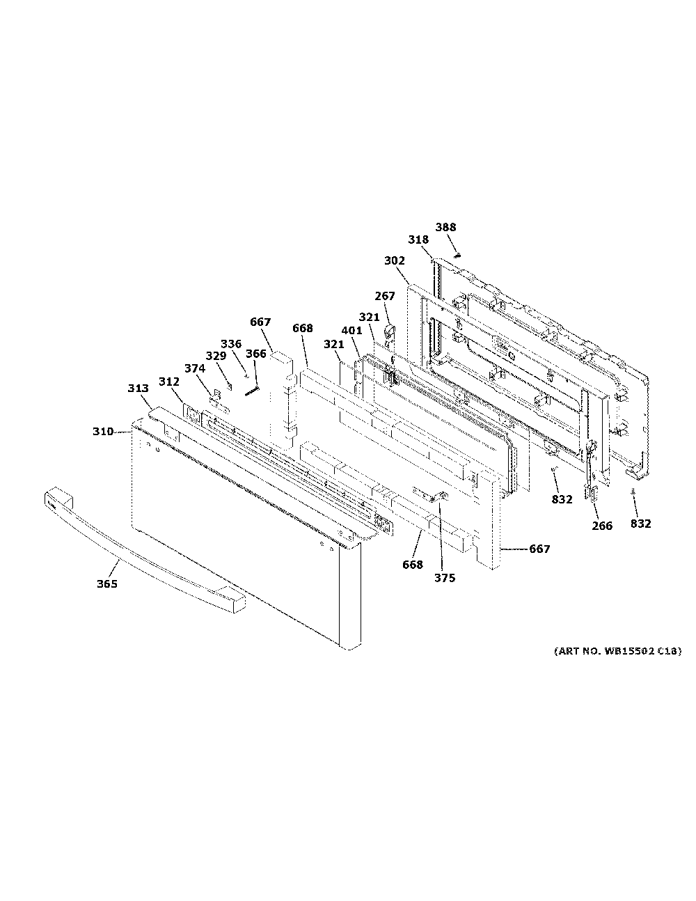 Upper door Diagram and Parts List for PGS960FEL4DS  General Electric Range