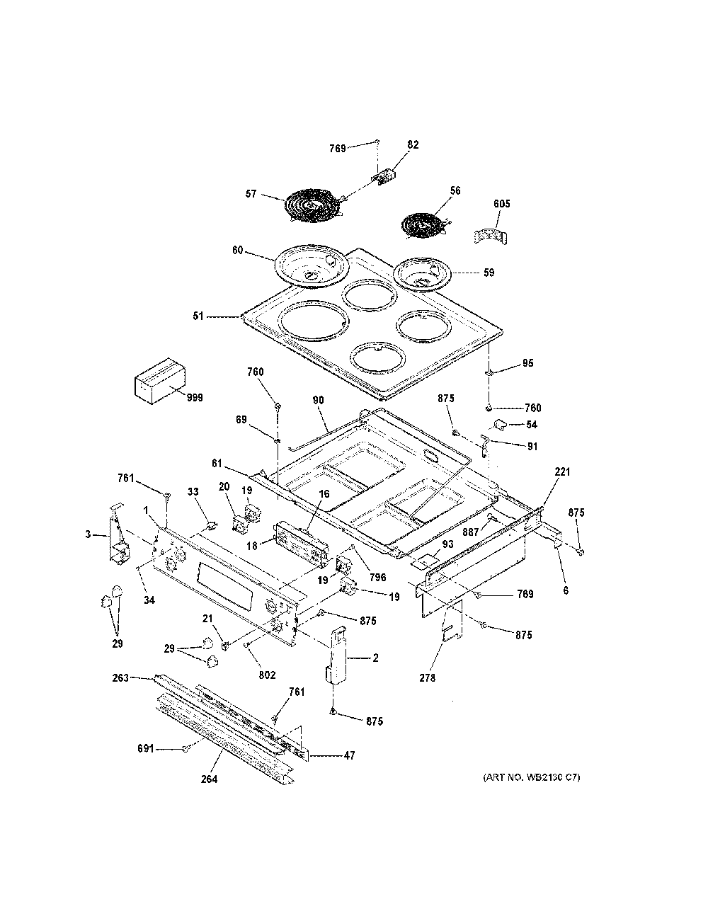 Control Panel And Cooktop Diagram and Parts List for JM250DF4WW  General Electric Range