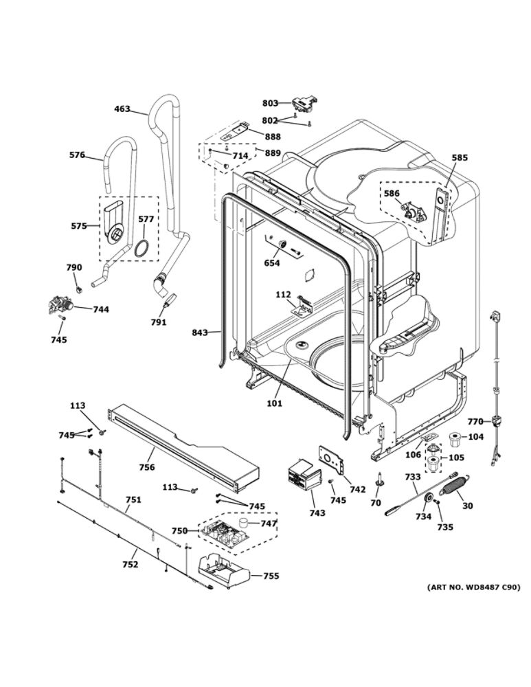 Body Parts Diagram and Parts List for GDF511PSM4SS  General Electric Dishwasher