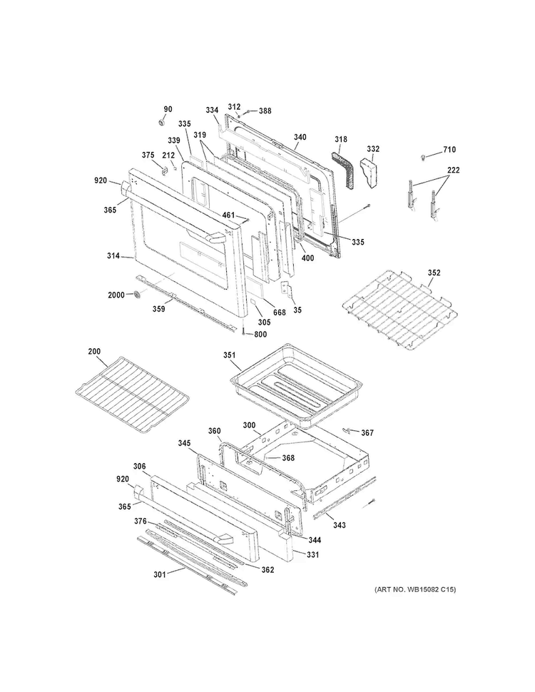 Door & Drawer Parts Diagram and Parts List for C2S985SET9SS  General Electric Range