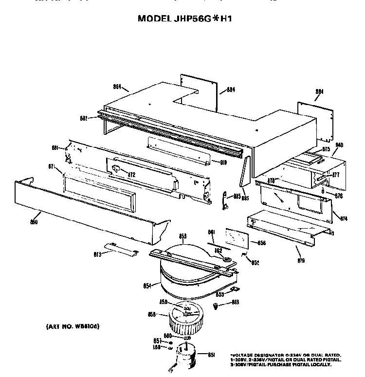 Blower Assembly Diagram and Parts List for JHP56G*H1  General Electric Range