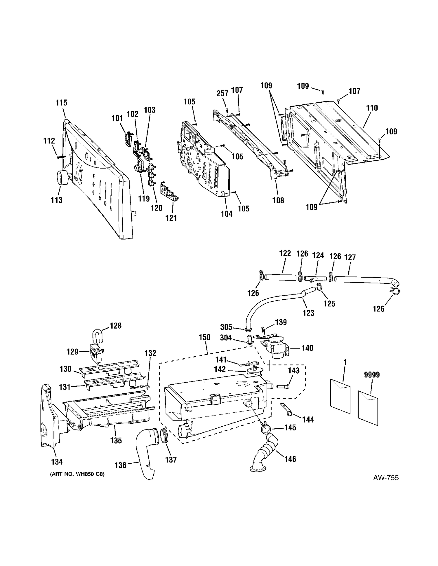 CONTROL PANEL Diagram and Parts List for GCVH6400J1WW  General Electric Washer