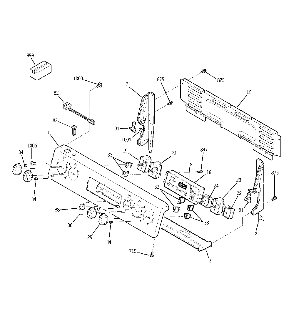 Control panel Diagram and Parts List for 15891  General Electric Range
