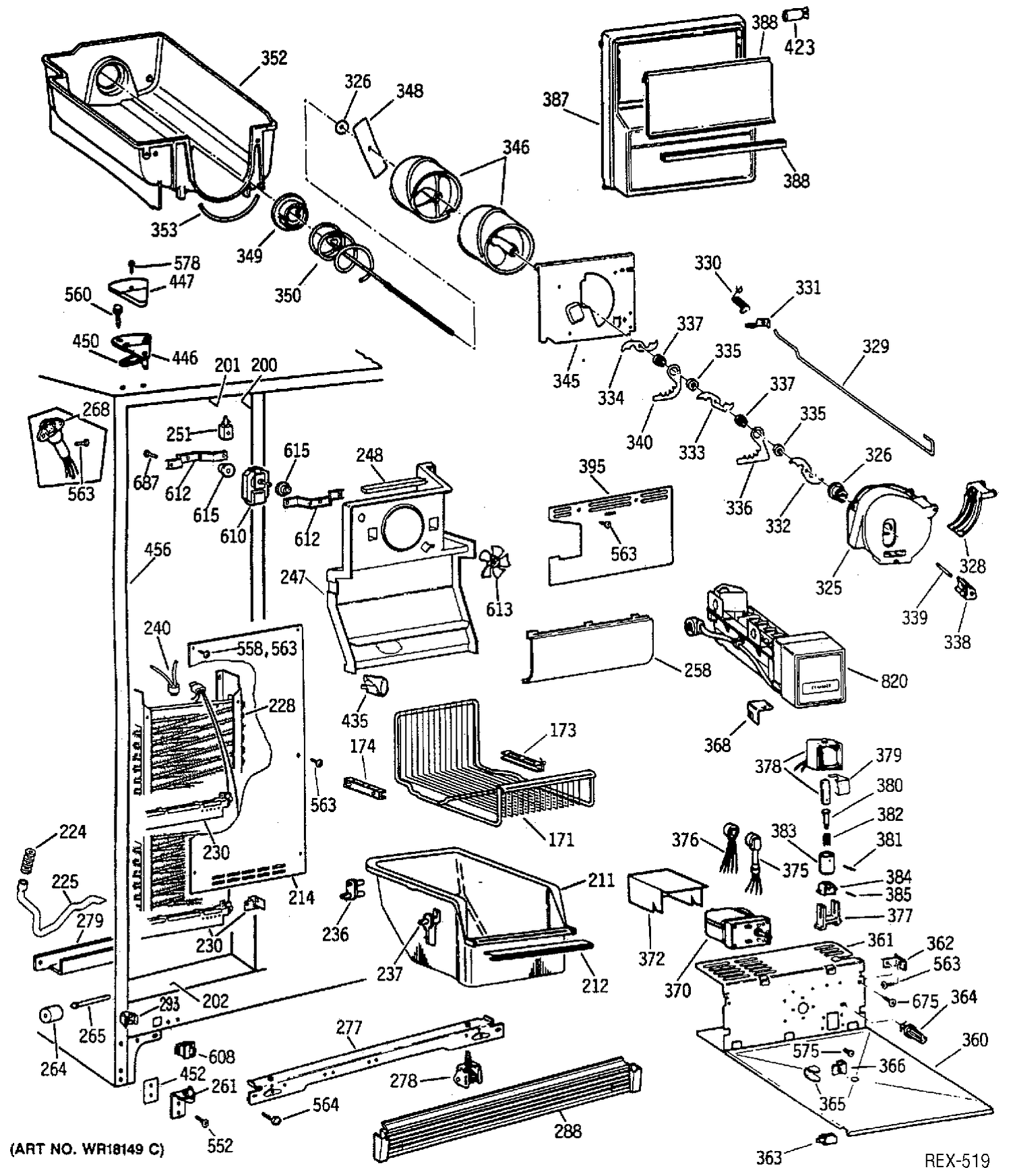 FREEZER SECTION Diagram and Parts List for TFX22PRSBBB  General Electric Refrigerator